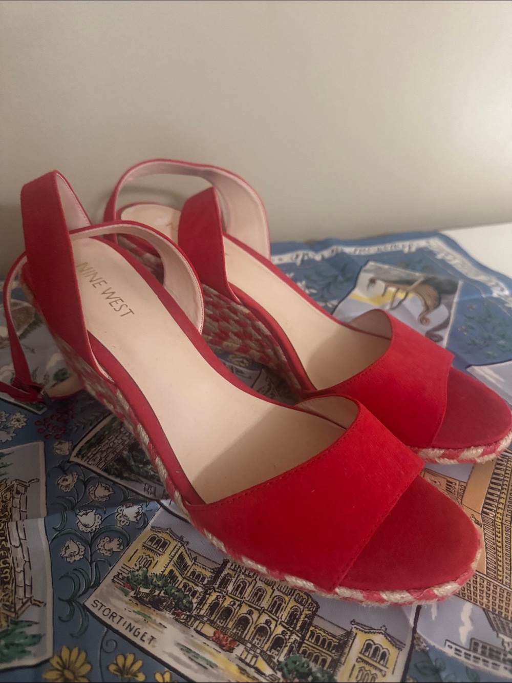 Nine West Red Suede Espadrille Wedge Sandals